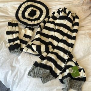 🆕 Kate Spade Black & White Scarf, Gloves and Knit Beret
